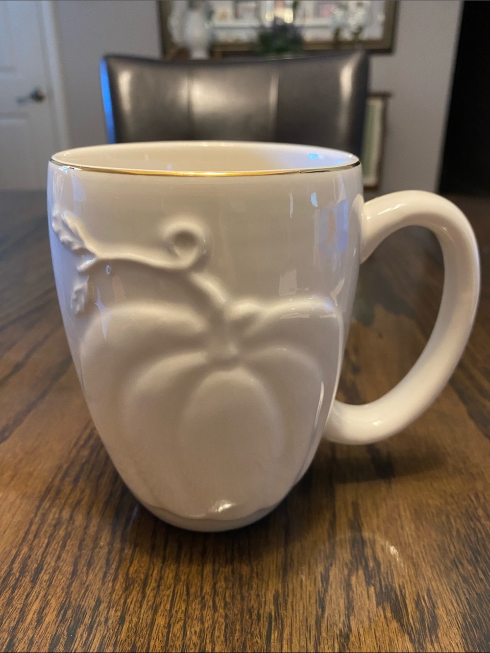 Elegant Cream Pumpkin Relief Ceramic Mug with Gold Rim